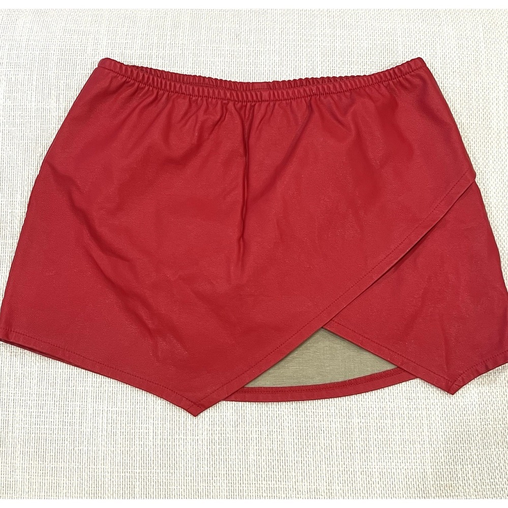 Asymmetrical Layered Red Faux Leather Skort  Size M